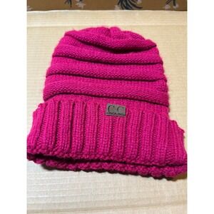 CC Beanie Hat Women's Pink Knit Cuffed Slouchy‎ Winter Warm